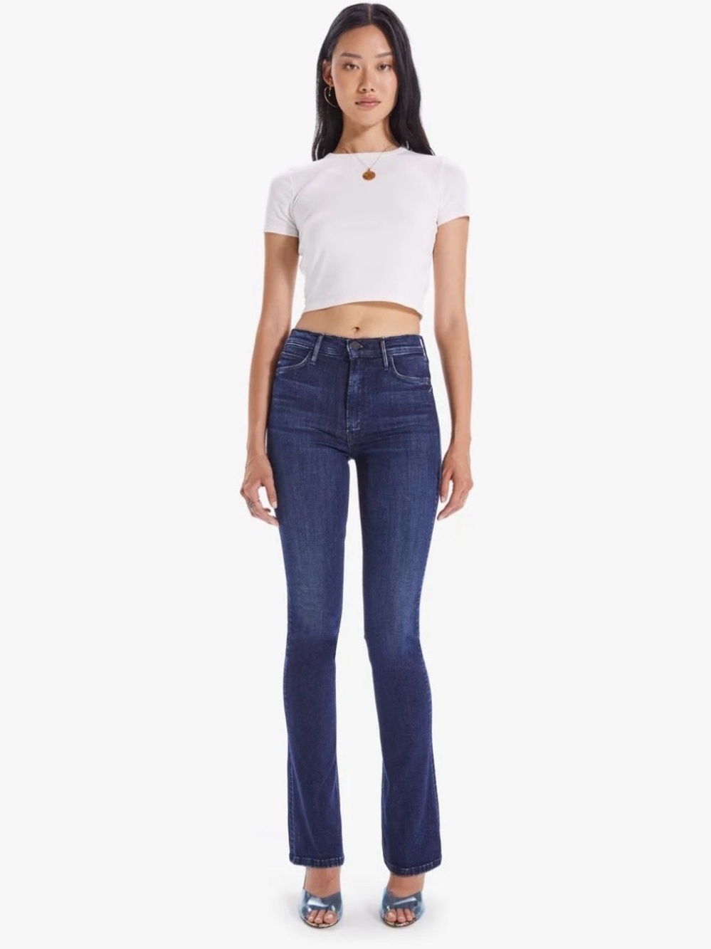 MOTHER The High Waisted Runaway Flare Jeans Mint Condition 27 Dark Wash